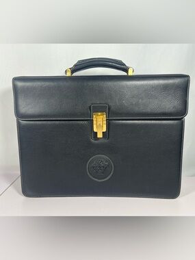 3075: Gianni Versace Medusa Leather Briefcase Vintage Italy